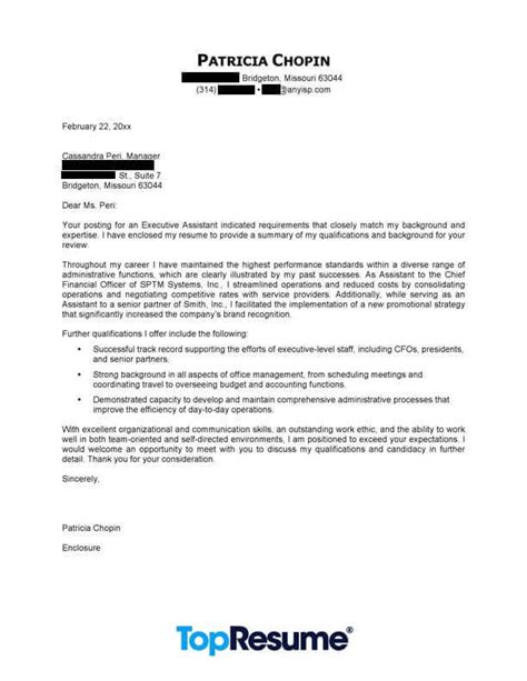 executive assistant cover letter  professional cover letter