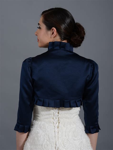 navy blue  sleeve wedding satin bolero jacket satinnavyblue
