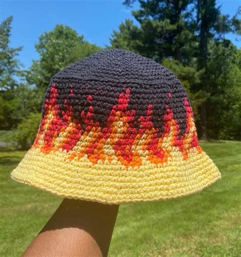 crochet pattern flame bucket hat etsy