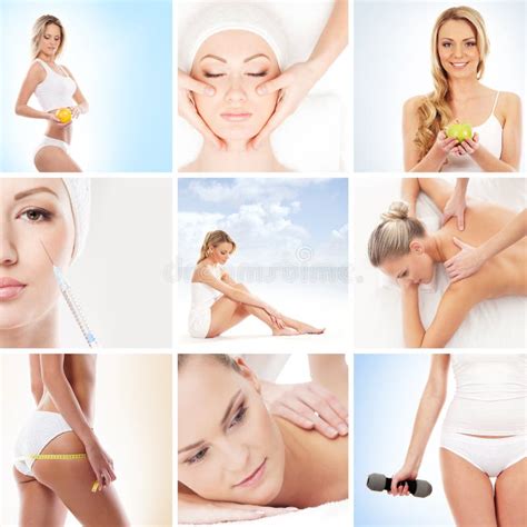 A Collage Of Young Women On A Spa Massage Stock Image Image Of