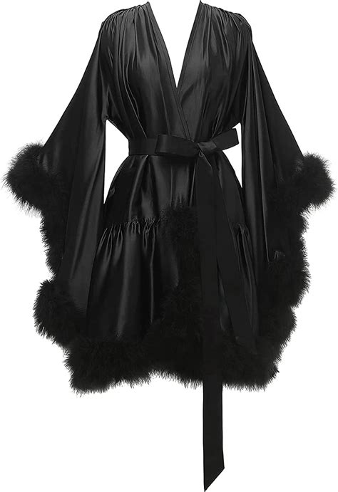 tianzhihe short feather robe fur silk satin sexy dressing gown boudoir