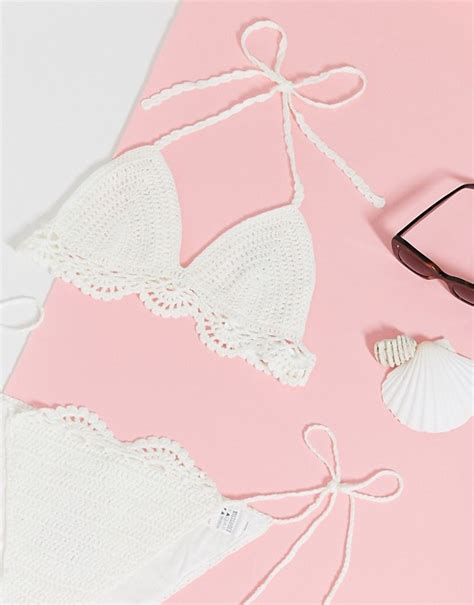missguided scallop crochet bikini set in white asos