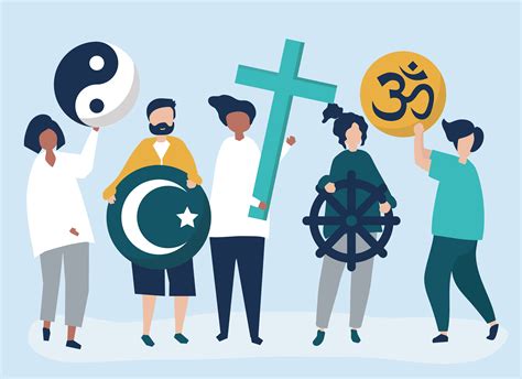 people holding diverse religious symbols illustration   vectors clipart graphics