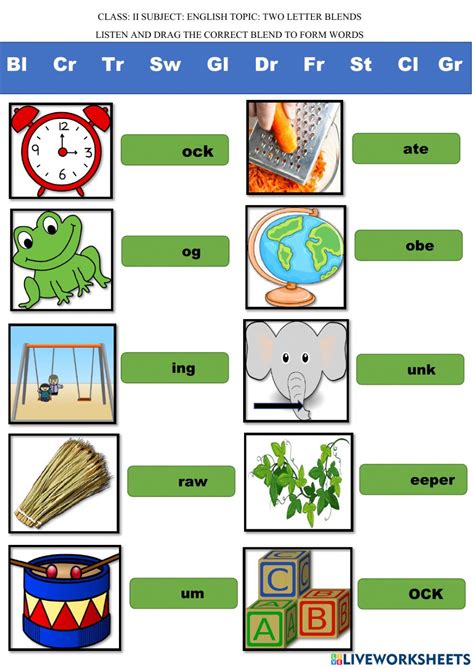 letter beginning blends worksheet