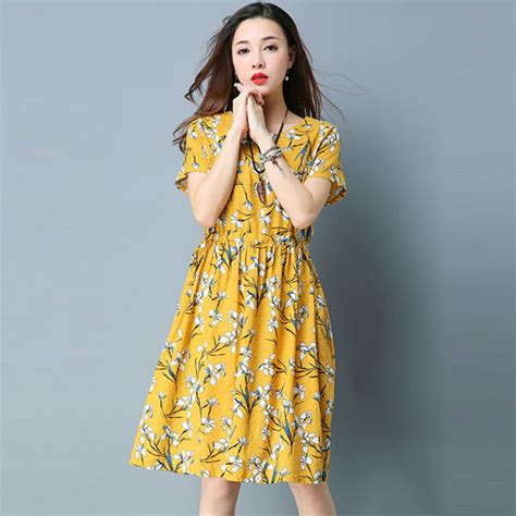 Summer Sweet Ladies Womens Printed Floral Short Sleeve Linen Dress