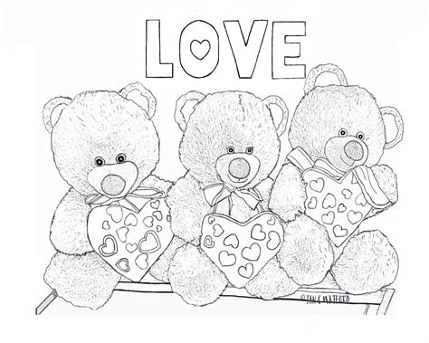 love bear coloring pages teddy bear hold symbol  love gambar