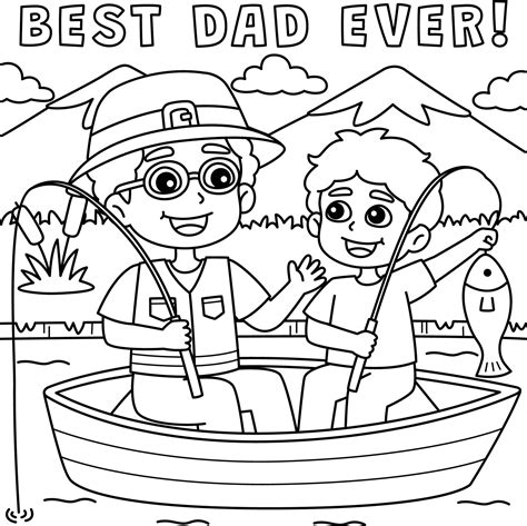 father  son fishing coloring page  kids  vector art