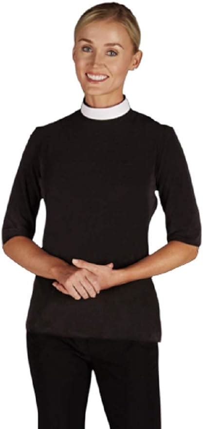 amazoncom  womens short sleeve jersey knit clergy shirt neckband collar black size