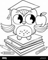 Owl Coloring Graduation Books Hat Book Vector Alamy Stock sketch template