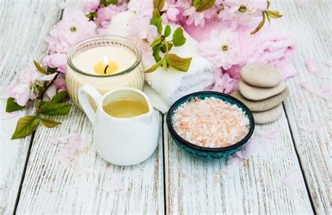 spa products  sakura blossom stock photo image  relaxation