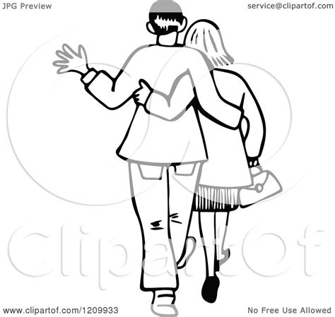 clipart of a black and white rear view of a couple walking royalty