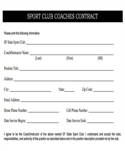 coaching contract template soccer coaching contract 50 basic contract