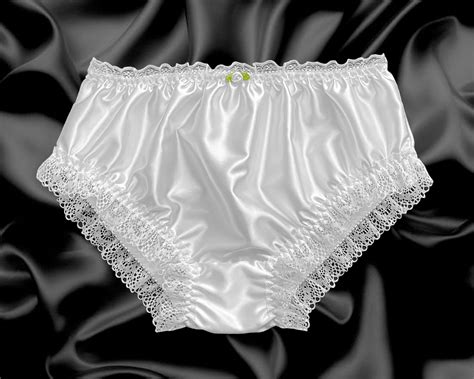 White Satin Frilly Lace Trim Sissy Panties Knicker Underwear Briefs