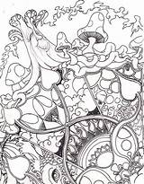 Printable Trippy Mushrooms Wonderland Alice Stoner Grown Stoners Psychedelic Getcolorings Colouring Laurenzside Setas Toadstools Google Pills Drugz Hongos sketch template