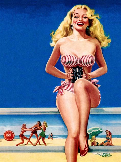 1940s Pin Up Girl The Seashore Beach Ocean Picture Poster