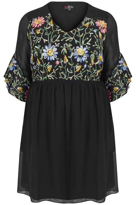 lovedrobe black floral embroidered dress  size