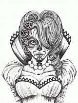 Coloring Pages Dead Skull Sugar Adult Printable Girl Sexy Skulls Colouring Book Flowers Adults Muertos Los Color Print Mary Jane sketch template
