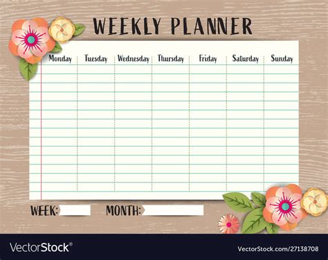 weekly schedule planner template with flowers vector image