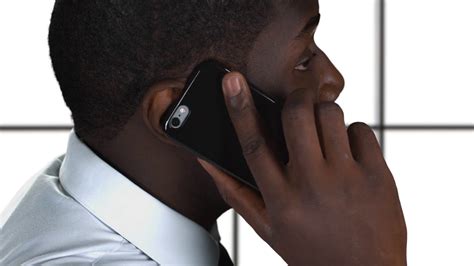 phone talking on white background black guy holding cellphone stock