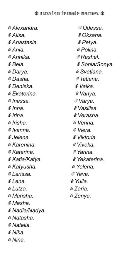 Russian Female Names ¡ Nomes De Personagens Lista De Nomes Lista