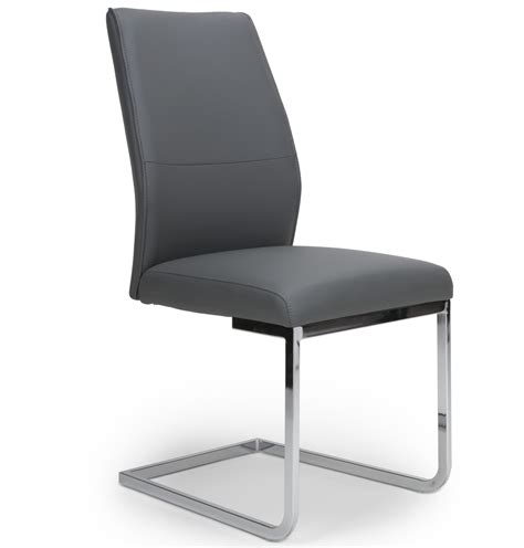 Seattle Dark Grey Leather And Chrome Cantilever Dining Chair