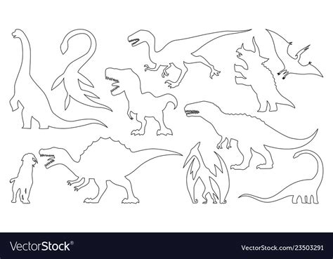 dinosaur silhouettes coloring set royalty  vector image