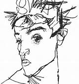 Egon Schiele Portrait Line Drawing Self Drawings Artist Getdrawings Autoportrait Exaggerated sketch template
