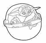 Yoda Coloriage Mandalorian Vaisseau Spatial Grogu Spaceship Geplaatst Nieuwe Espacial Buggy Astronave Kinderfilmpjes Naves sketch template