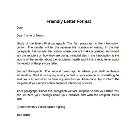sample friendly letter format examples   sample templates