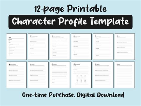 printable character profile template  pages  letter  etsy uk