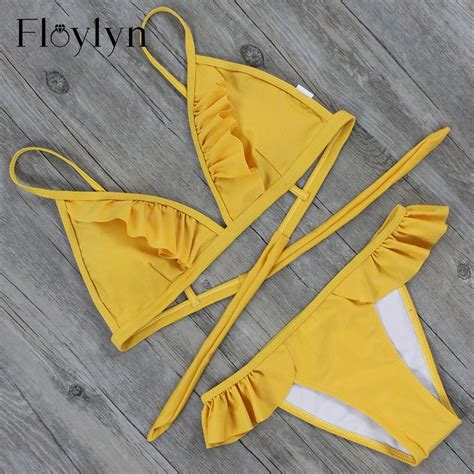 floylyn 2017 sexy bikini set padded cami frilly high leg cut biquinis