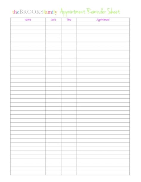 printable reminder sheets