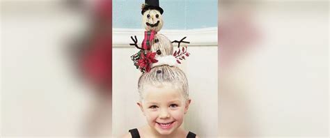 dad creates daughter s incredible christmas themed hairdos abc news