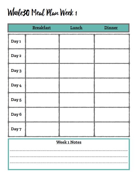 meal planning templates  word