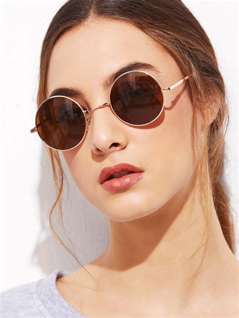 Gold Frame Brown Round Lens Sunglasses Romwe