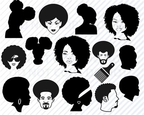 afro svg bundle woman afro silhouette clip art man afro puff etsy
