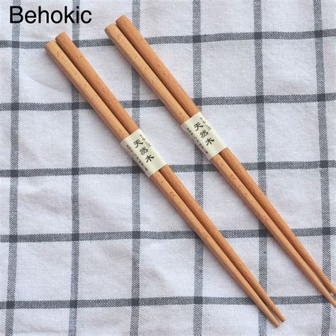 behokic pairs natural beech wood japanese chopsticks smooth surface  slip sushi stick