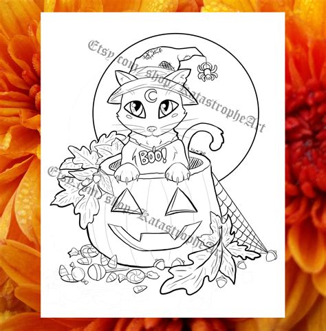 printable halloween cat coloring page etsy australia