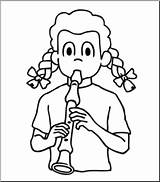 Recorder Coloring Girl Playing Clip Getcolorings Playin Pages sketch template
