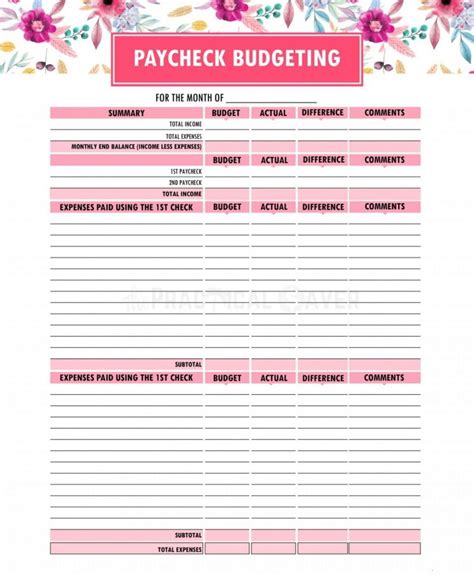 printable paycheck budget template printable templates