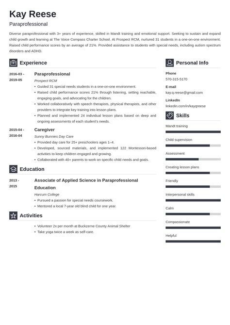 paraprofessional resume sample job description skills