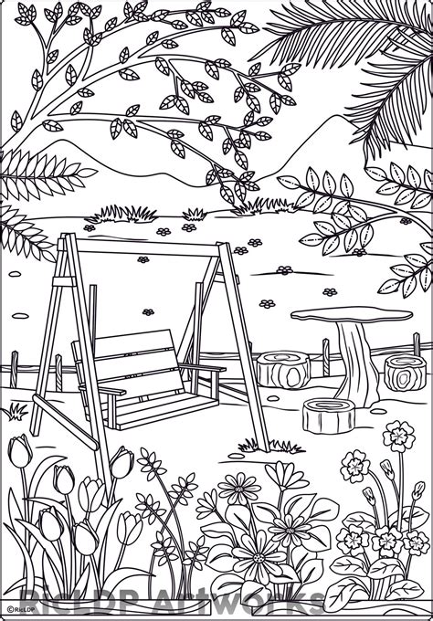 park coloring page  adults ricldp artworks