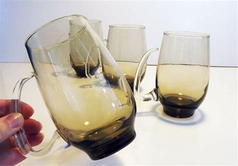 libbey glass beer mugs tankards retro vintage set of 6 smoked