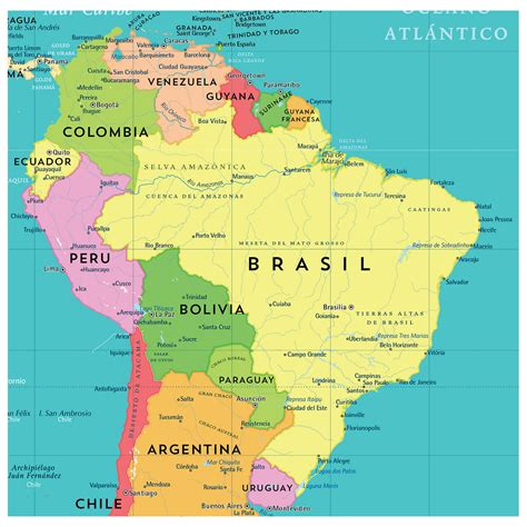 mapa politico de sudamerica pineable editorial compass images