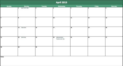 april 2013 calendar my excel templates