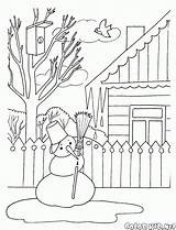 Snowman Melting Roku Pory Kolorowanki Wiosna Colorkid Topi Saisons Scioglie Printemps Kolorowanka Neve Stagioni Coloriages Fond Schmelzen Derrete Boneco sketch template