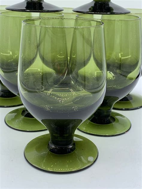 Olive Green Footed Wine Glasses Set Of 8 So Cute Etsy