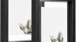 5x7 Floating Frames Set of 2,Double Glass Picture Frame Display Any Size Photo up to 5x7,Wall Mount or Tabletop Standing,Black