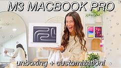 M3 MACBOOK PRO UNBOXING + SET UP! | customizing my new 2023 MacBook Pro!