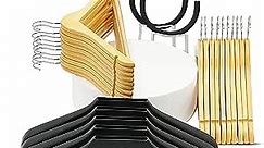 Wooden Hangers 20 Pack- Extras Included- 5 Shoulder Shapers - 2 Bag or Scarf Hangers- 3 Hanger Options in 1 Box- Non-Slip Pants Bar, Rotating Hook, Rounded Notches- Great Suit Hangers- 27 Total Pieces